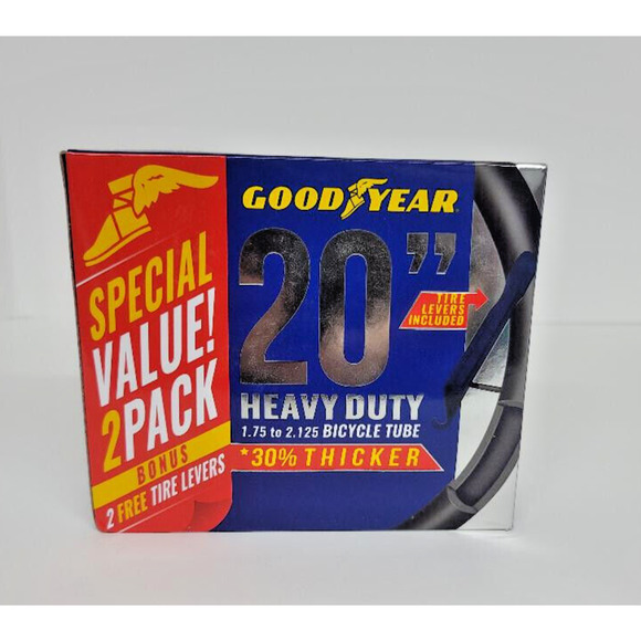 Goodyear 20" x‎ 1.75 -2.125 Heavy Duty Bike Tube - 2 Pack, Tire Levers included - Picture 1 of 5